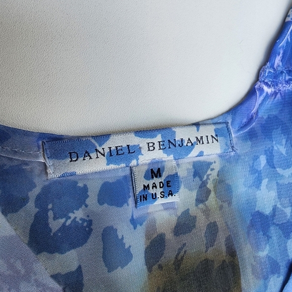 Daniel Benjamin Womens Sheer Tunic Top Smocked Beaded Boho Lightweight Blue Sz M - Picture 10 of 10